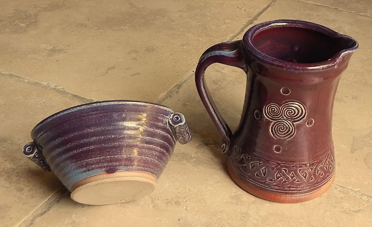 Celtic Clays Handmade Pottery Jug & Bowl in Purple - Image 2