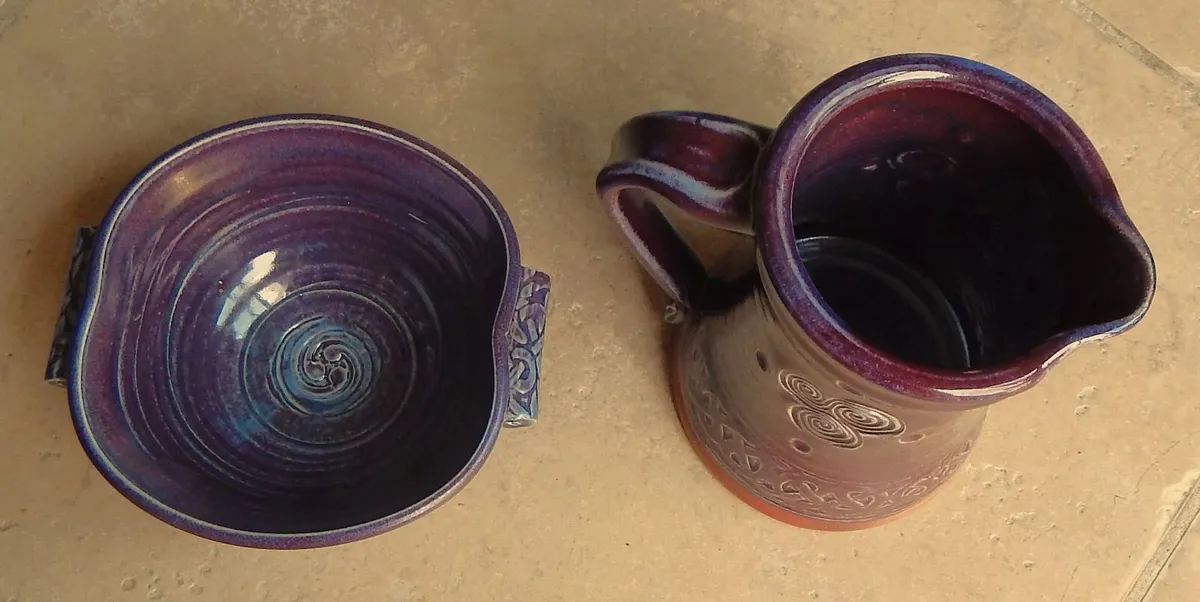Celtic Clays Handmade Pottery Jug & Bowl in Purple - Image 3
