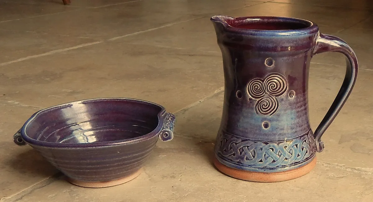 Celtic Clays Handmade Pottery Jug & Bowl in Purple - Image 1