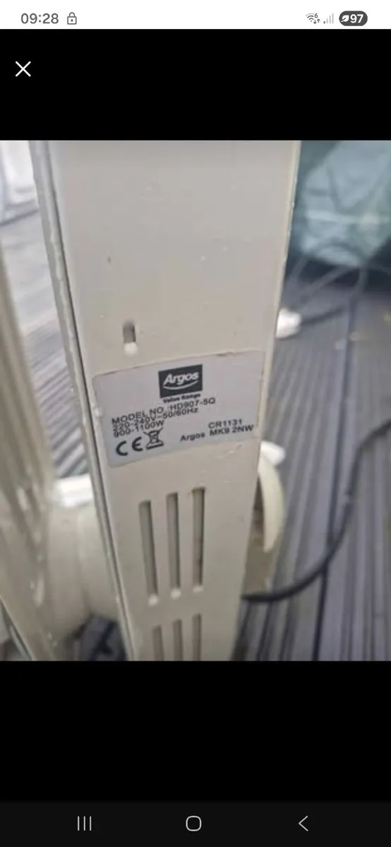 Argos Value Range oil-filled radiator (Model: HD90 - Image 2