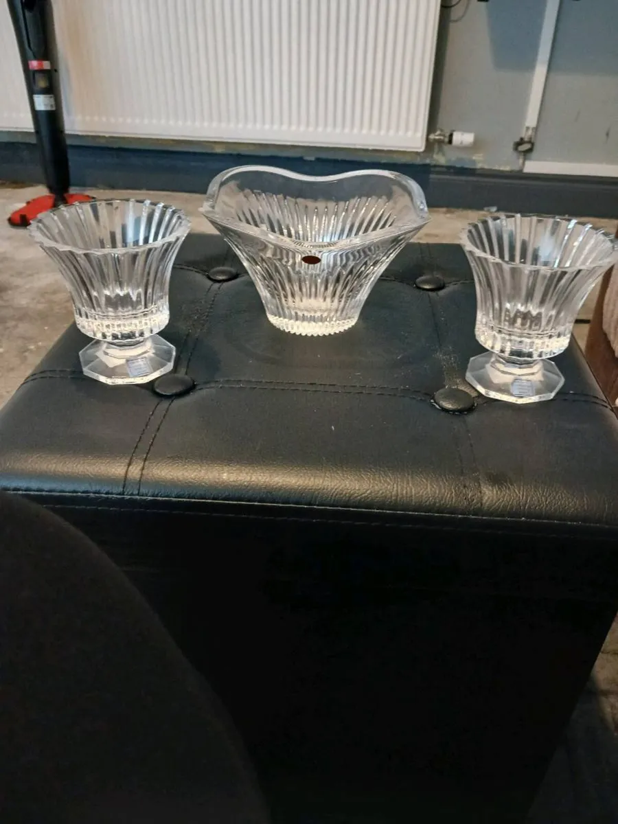 Tipperary crystal bowl and holders with stickers - Image 1