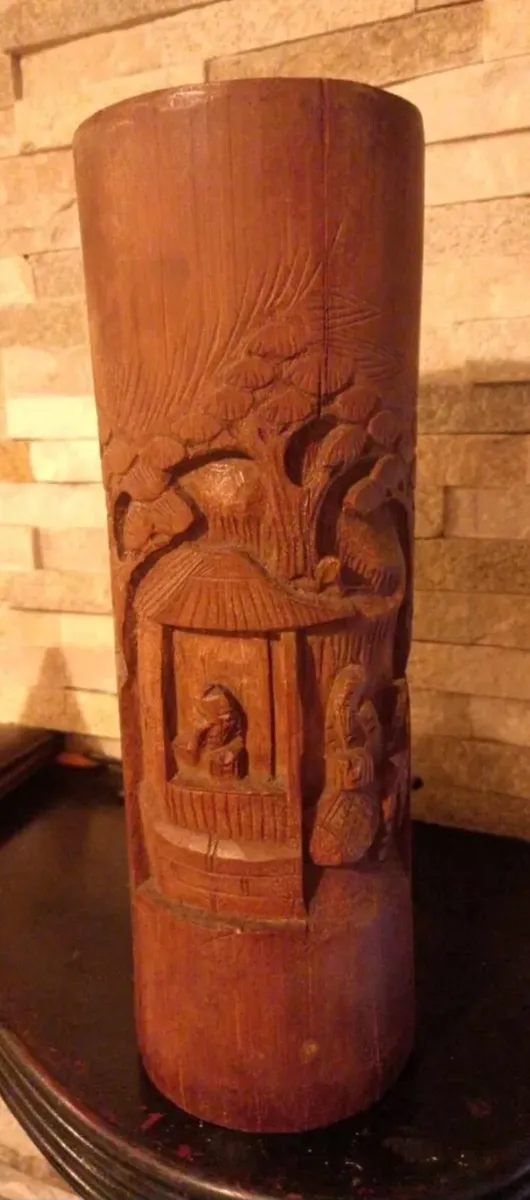 Beautiful Antique hand-carved Bamboo pot - Image 1