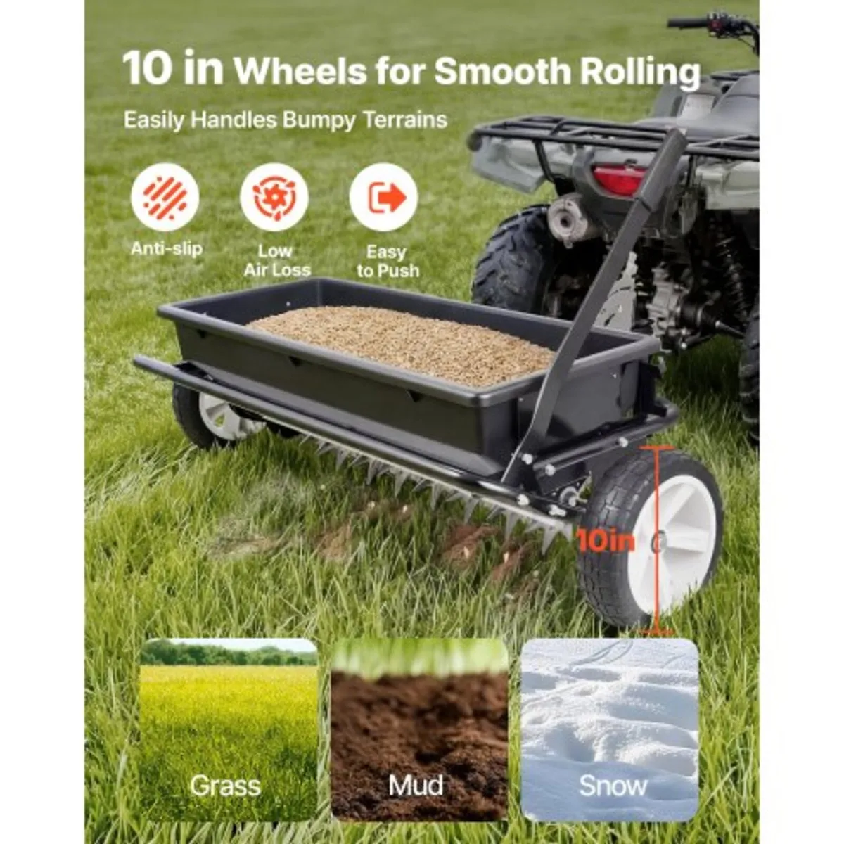 Tow Behind Lawn Spreader with Aeration Spikes, 0.8 - Image 4