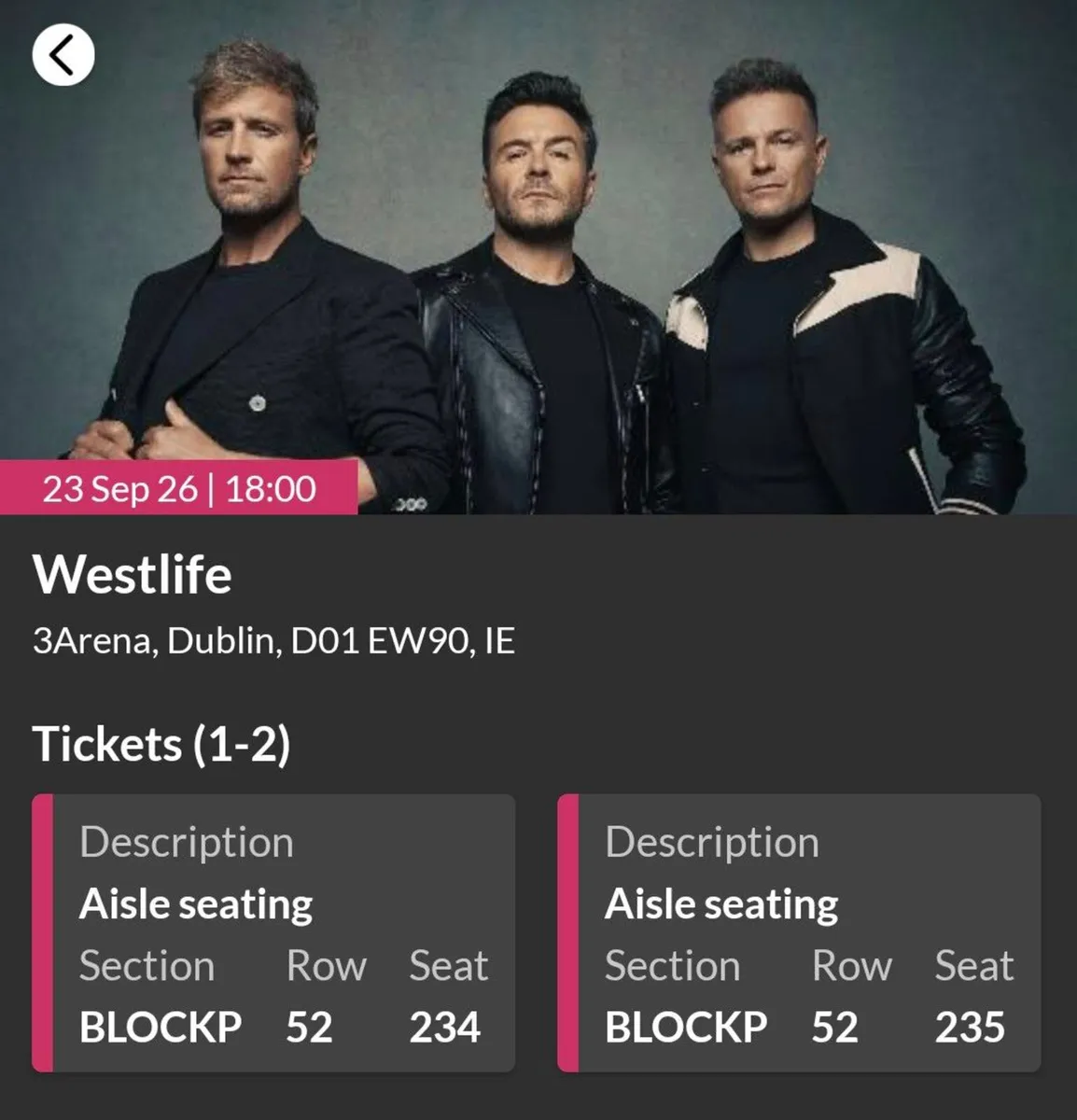 2x Westlife tickets - Image 1