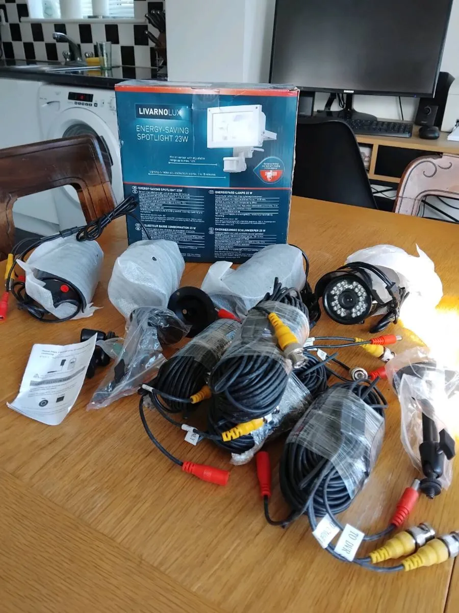 4 New CCTV outdoor cameras and cables & Spotlight - Image 1