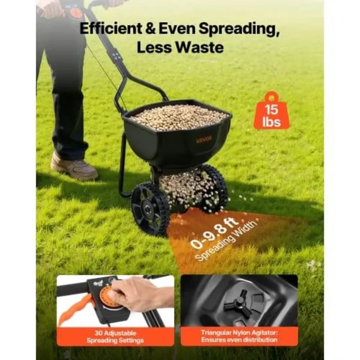 Push Lawn Spreader, 3m Spreading Width, Broadcast - Image 2