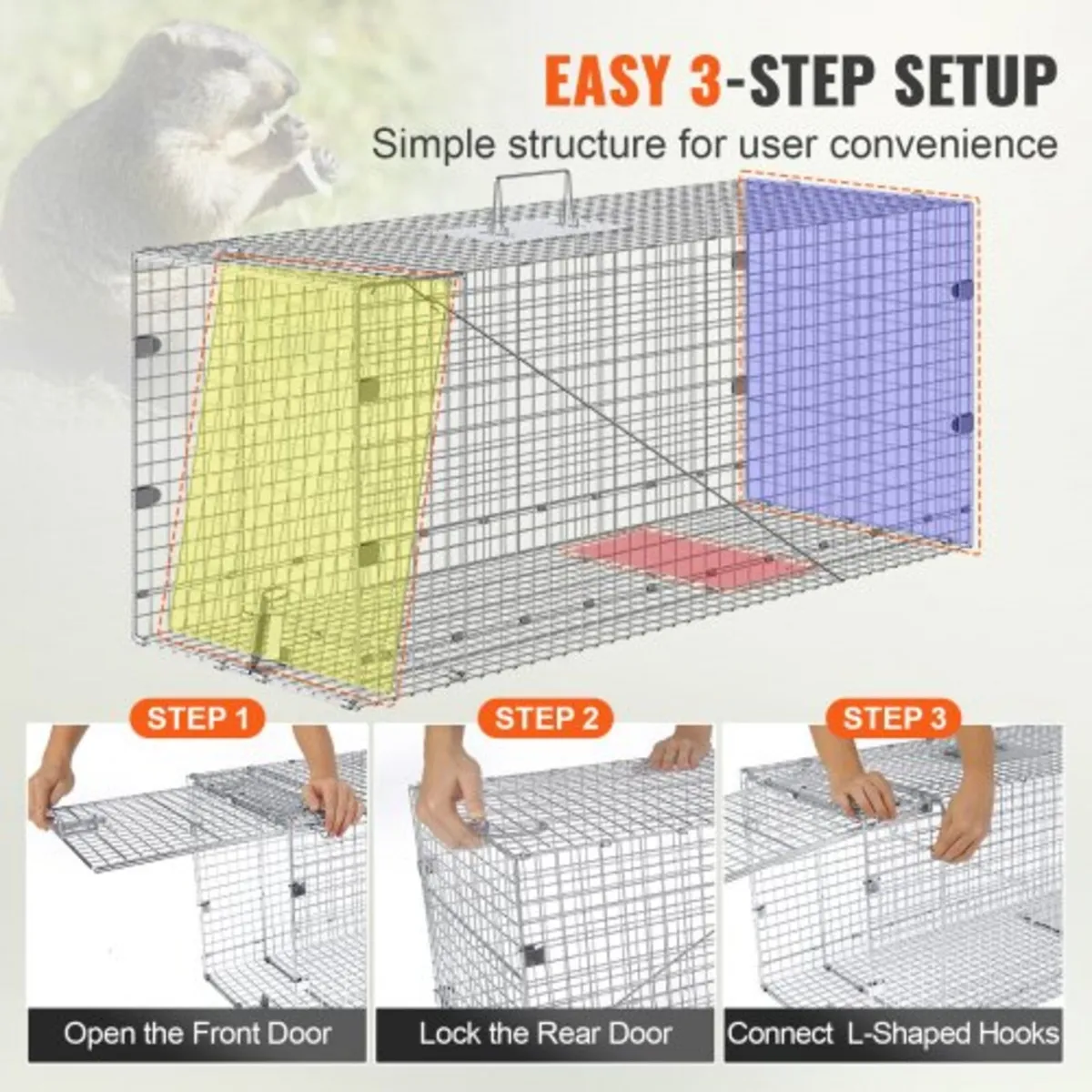 Live Animal Cage Trap 106.7 x 40.6 x 45.7 cm Human - Image 3