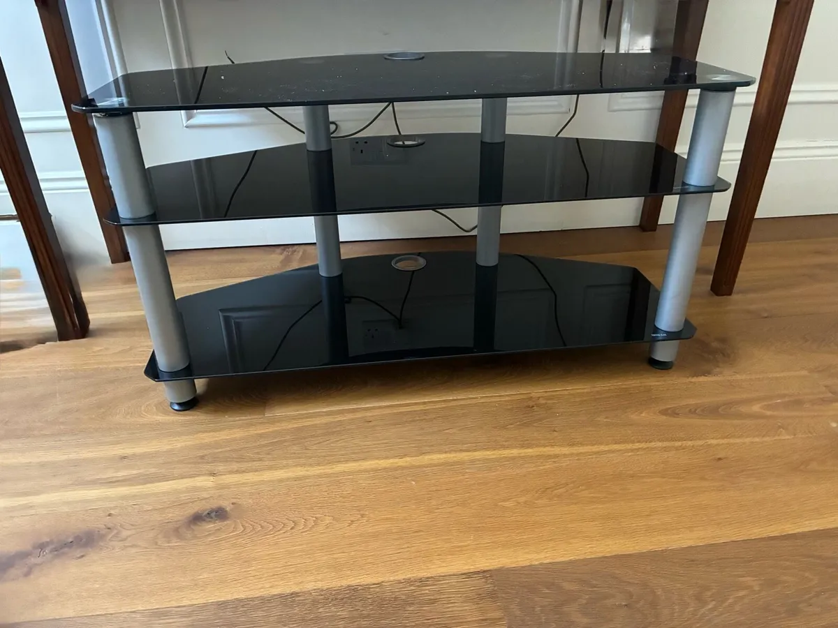 TV Stand / Media Unit – 3 Tier Black Glass - Image 1