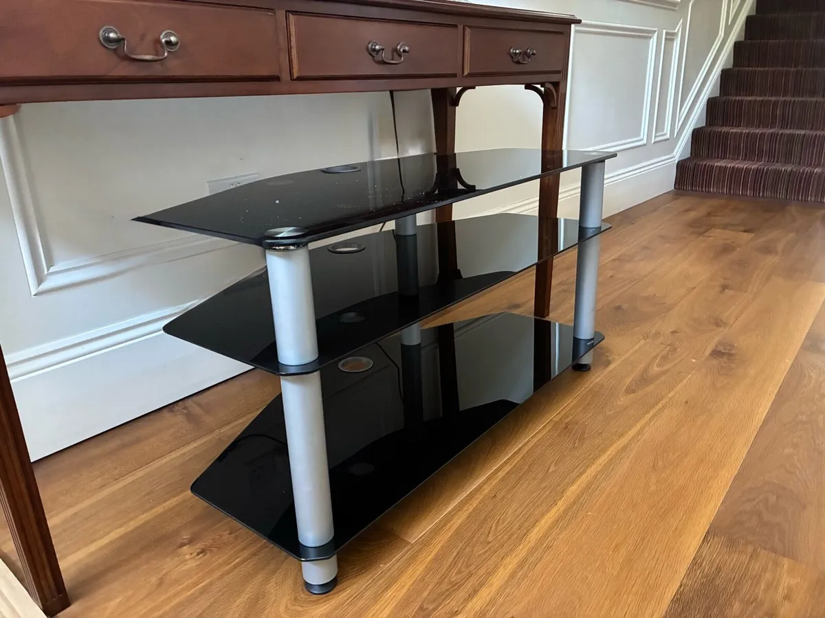 TV Stand / Media Unit – 3 Tier Black Glass - Image 2