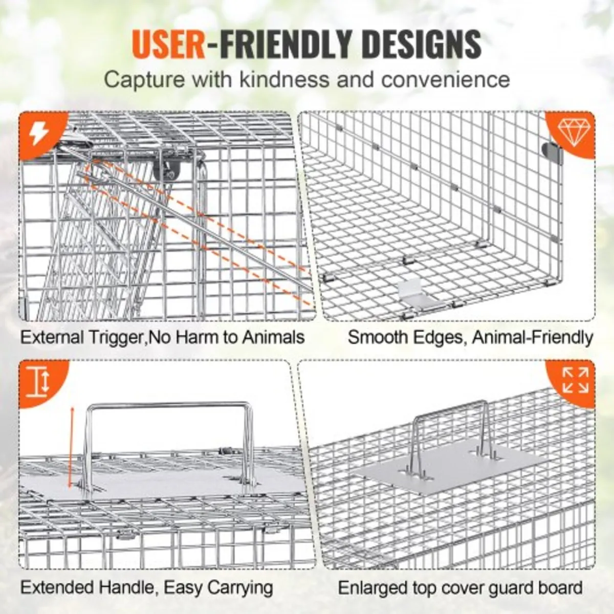 Live Animal Cage Trap, 50" x 20" x 26" Humane Cat - Image 2