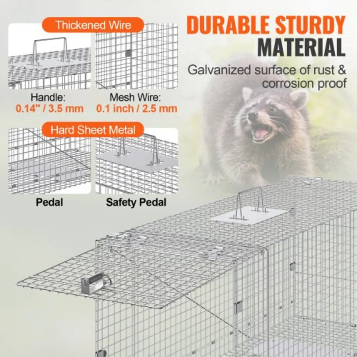 Live Animal Cage Trap, 50" x 20" x 26" Humane Cat - Image 3