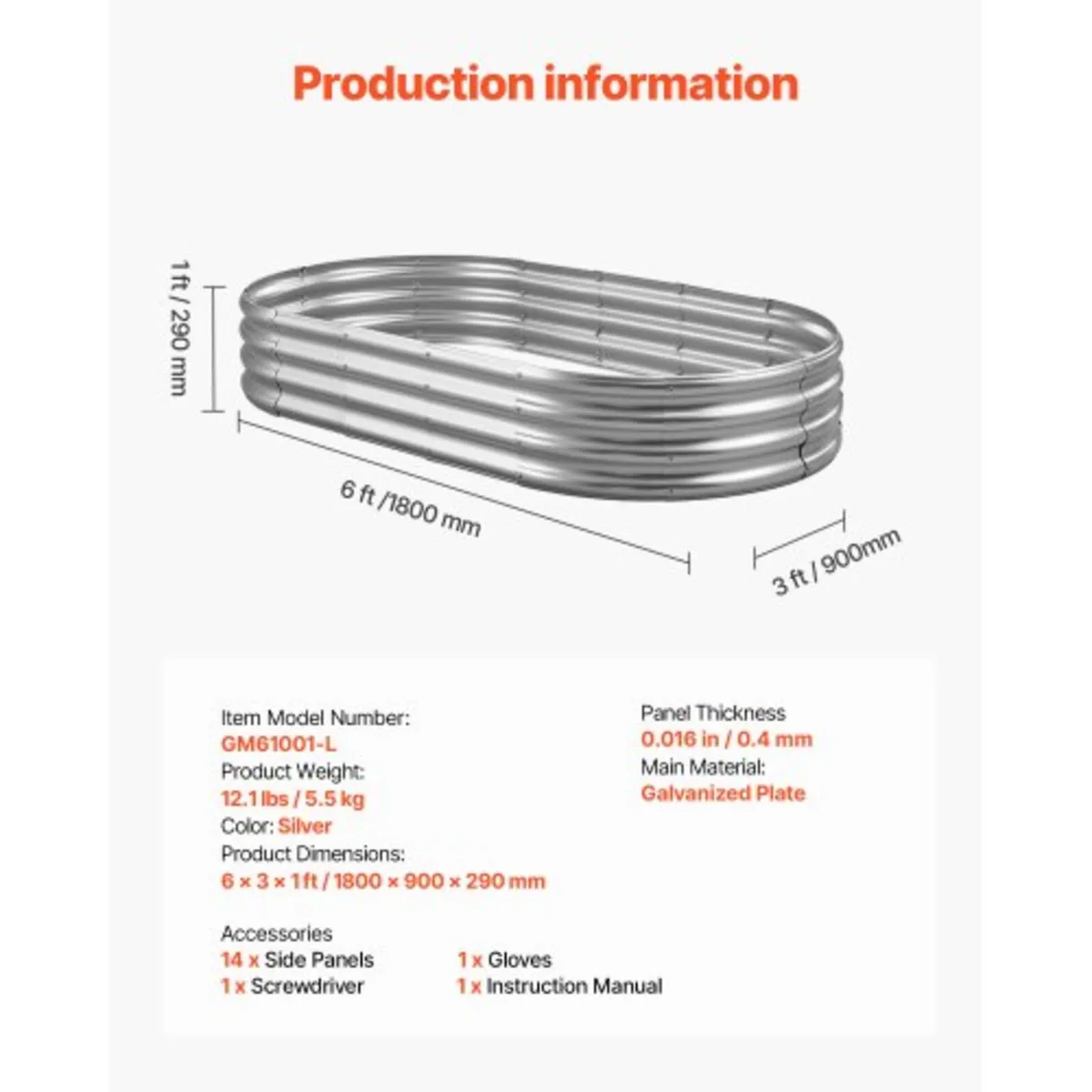 Metal Raised Garden Bed, 1.8 x 0.9 x 0.3 m Outdoor - Image 3