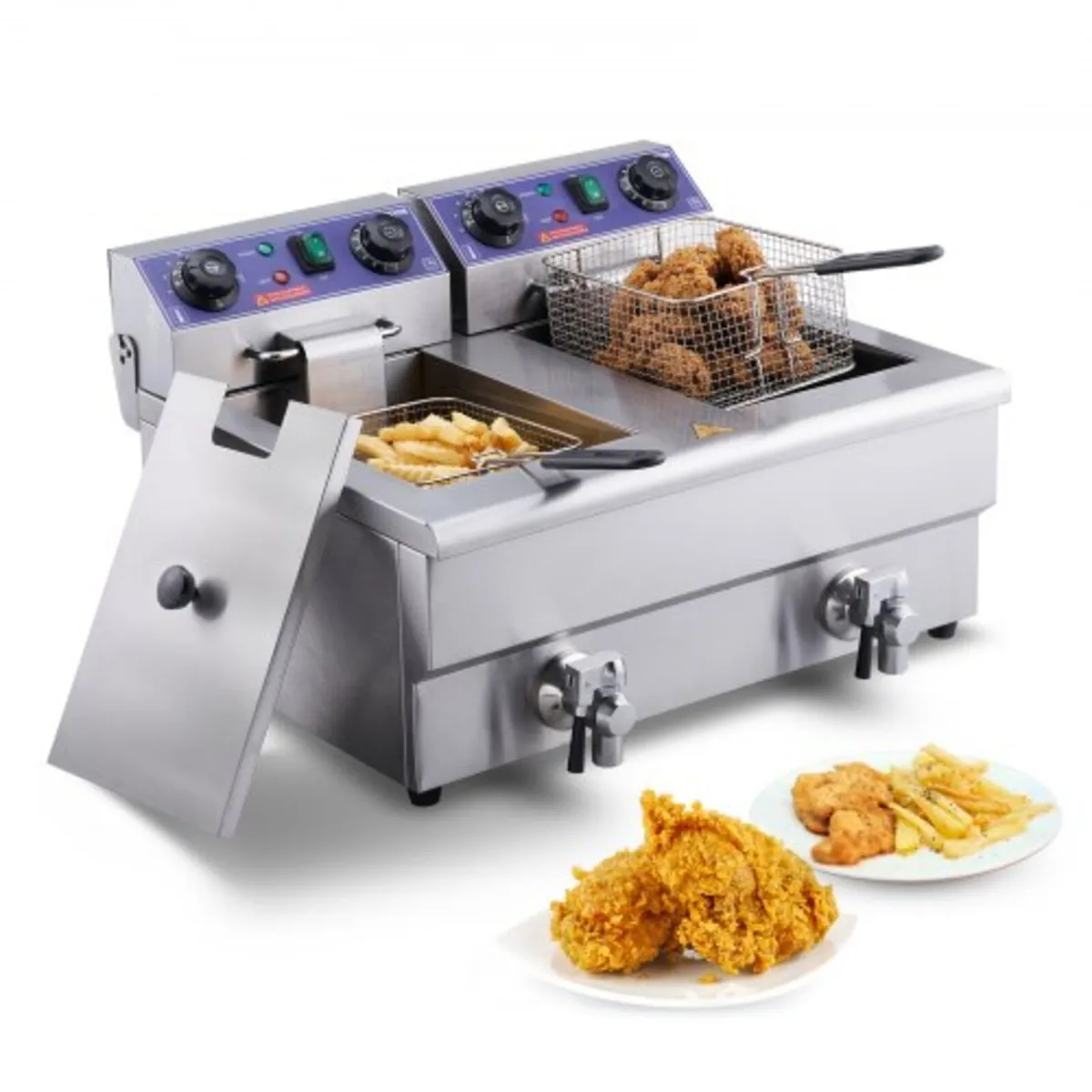 Commercial Deep Fryer, Dual Tank 3000W Electric Co - Image 1