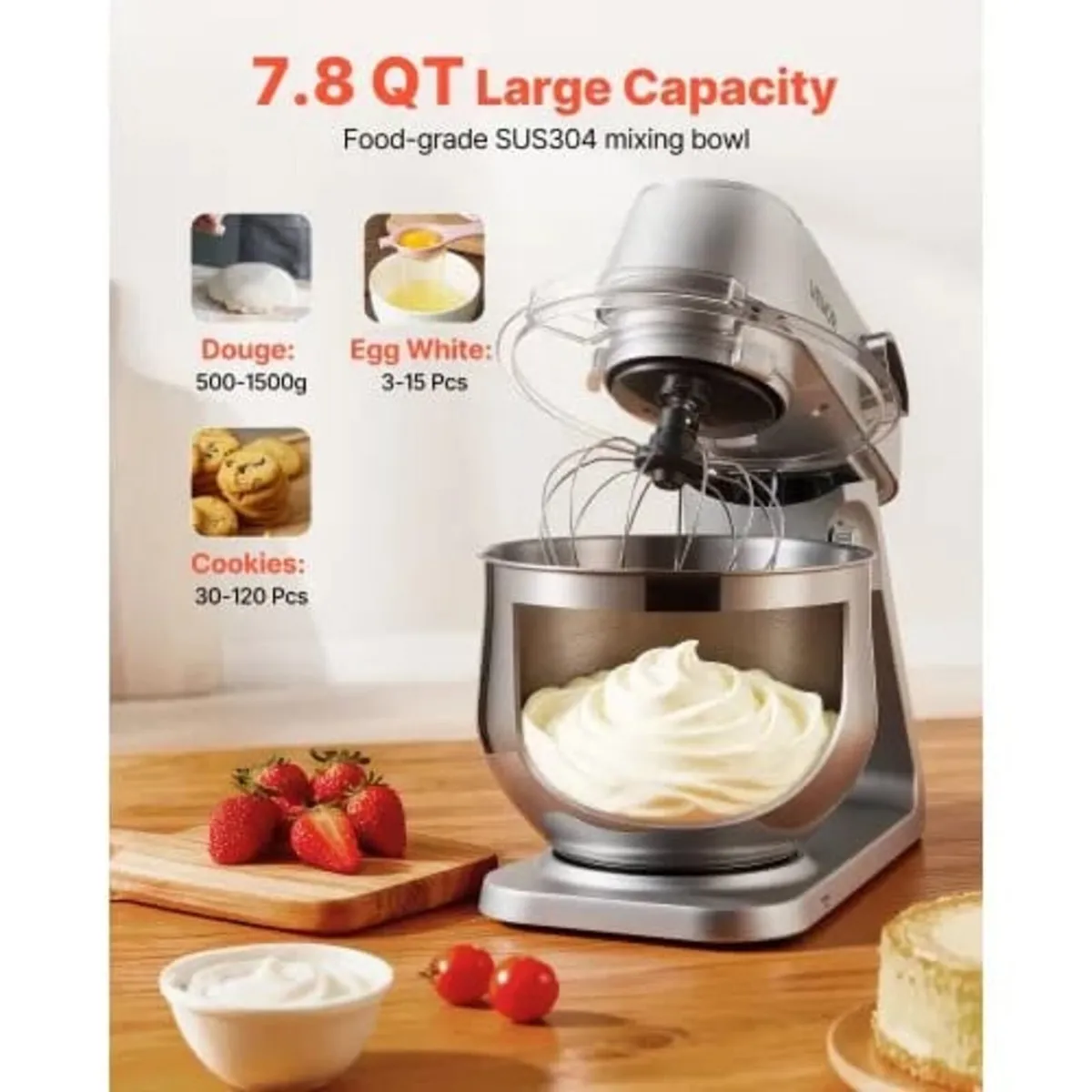 Stand Mixer, 7.4 L Electric Kitchen Mixer, 1800W D - Image 4