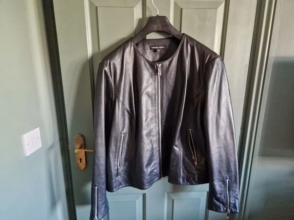 Ladies plus size black leather biker jacket - Image 1