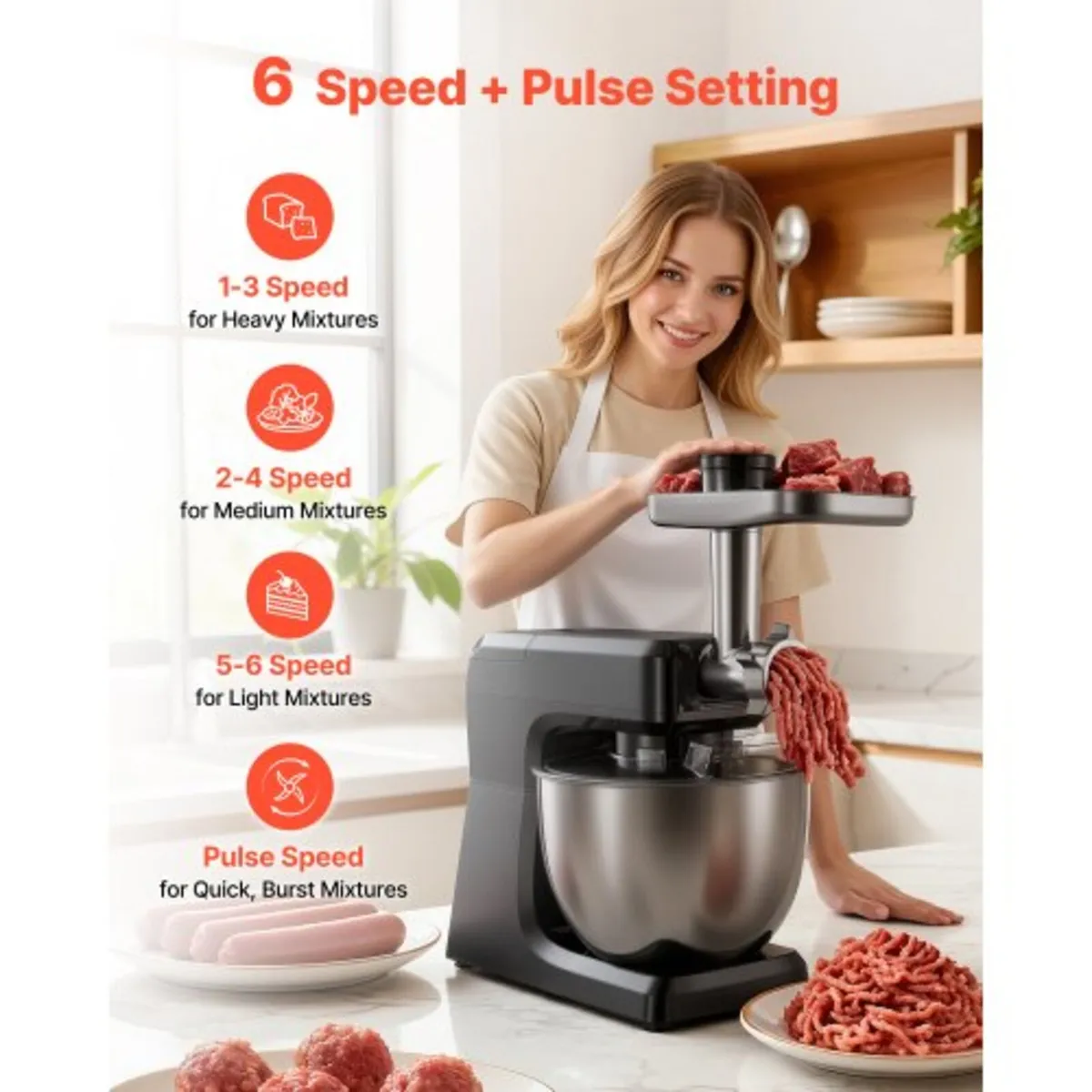 Stand Mixer, 7.8 L Electric Kitchen Mixer, 1500W D - Image 3