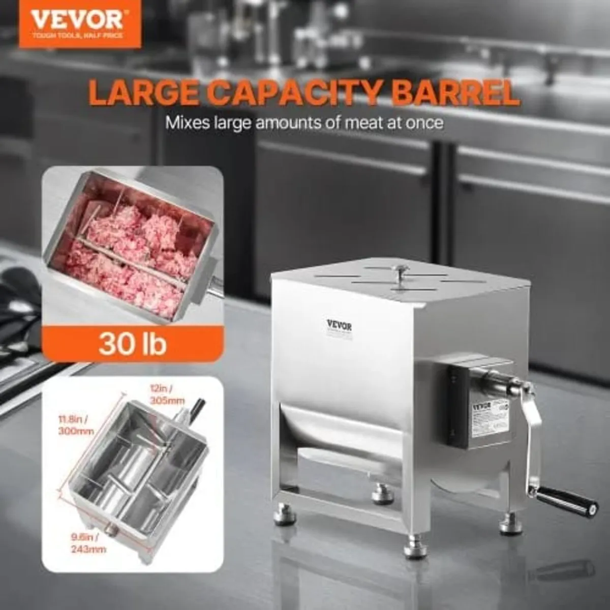 Manual Meat Mixer, 30L Fixed Tank Meat Processing - Image 4