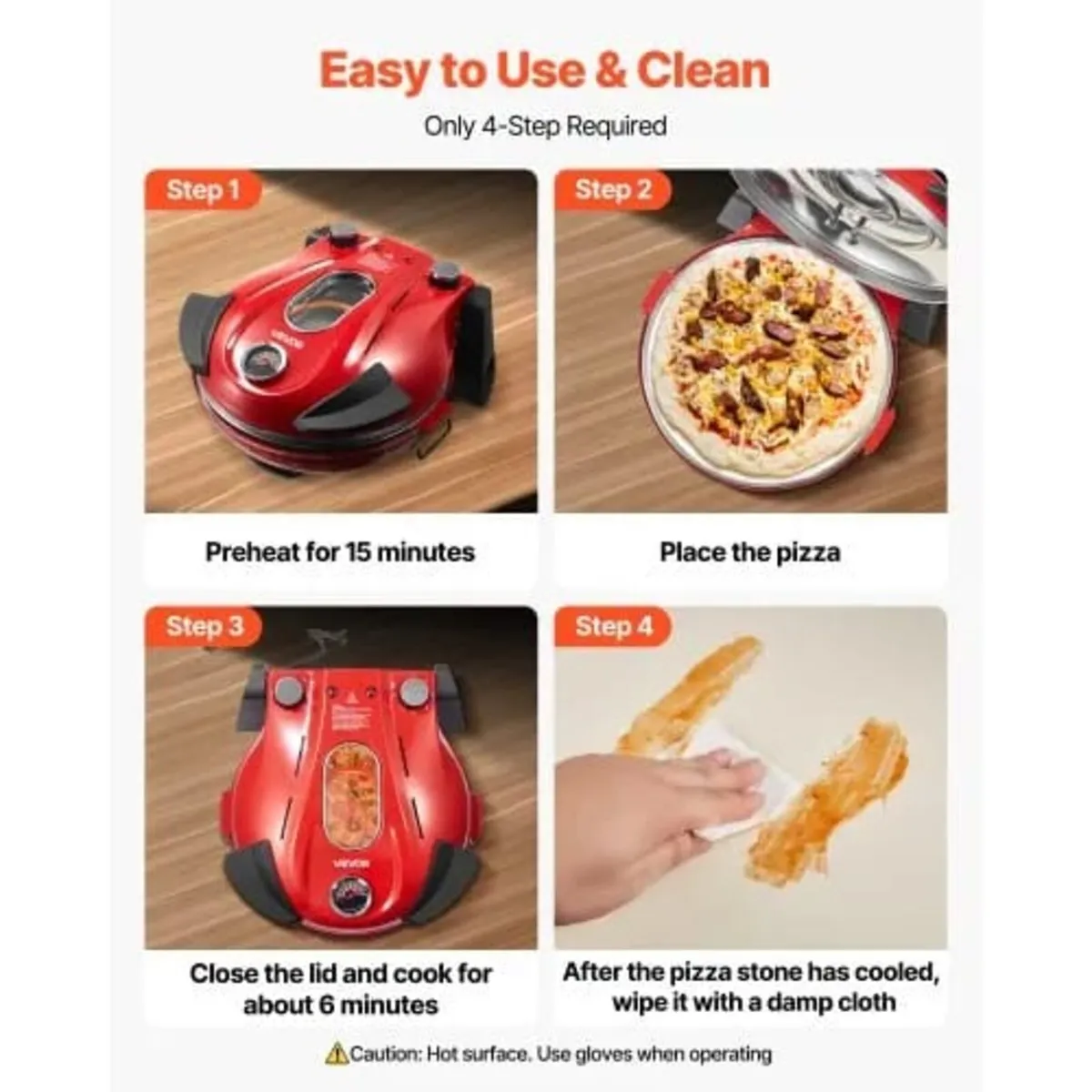 Pizza Oven, 304.8 mm Electric Pizza Maker, 1200W E - Image 2