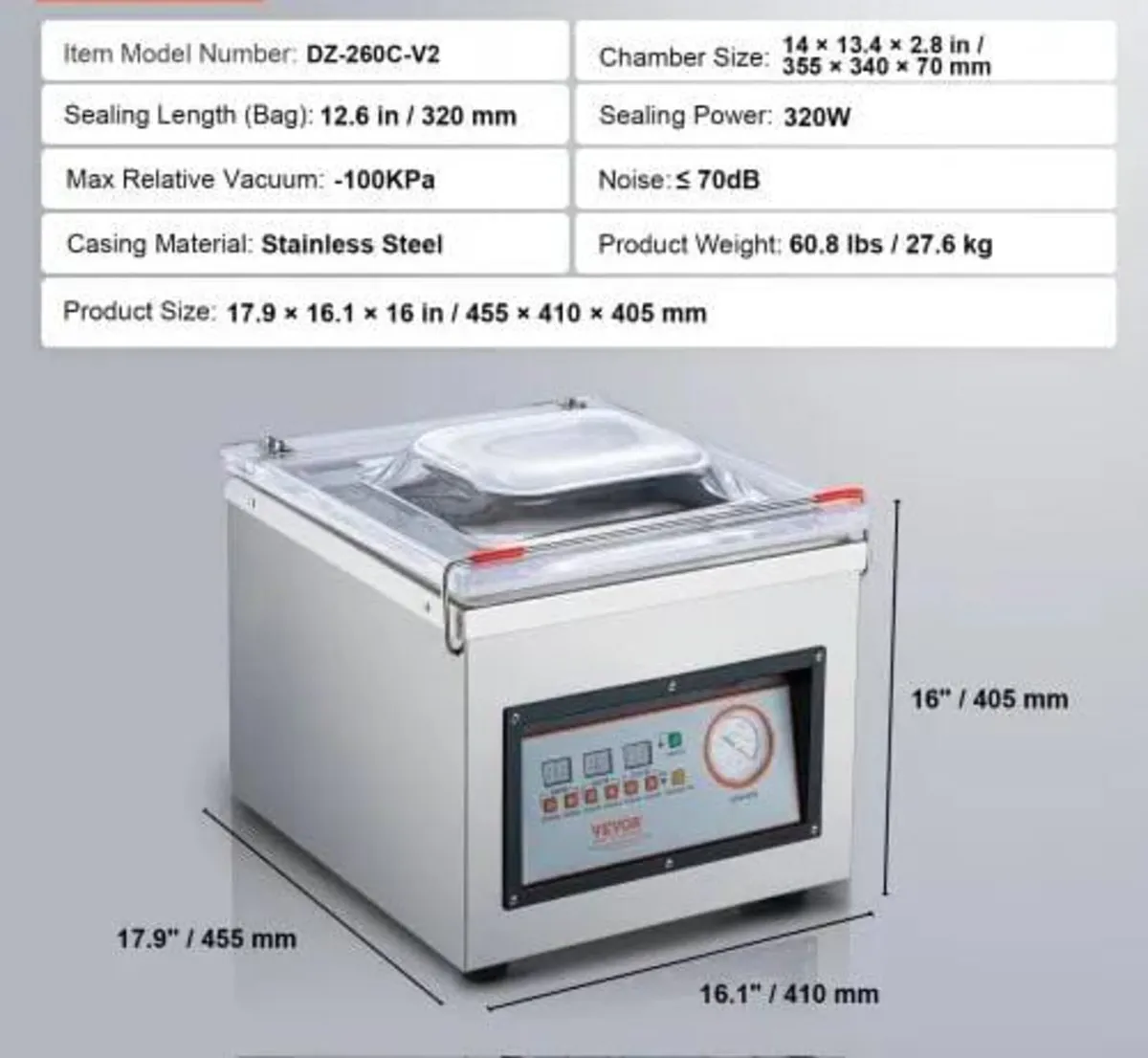 Chamber Vacuum Sealer, 320W Sealing Power, Vacuum - Image 2