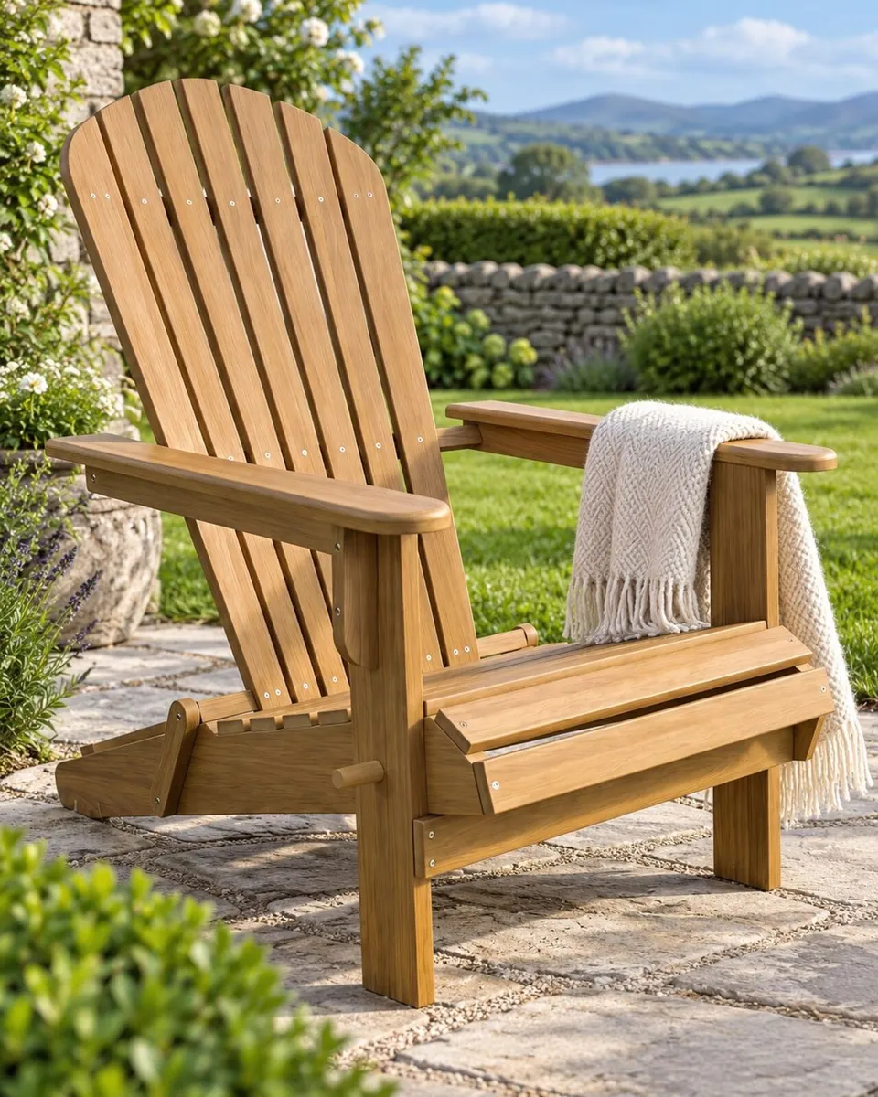 Folding Adirondack Chairs Solid Acacia Wood Garden - Image 1