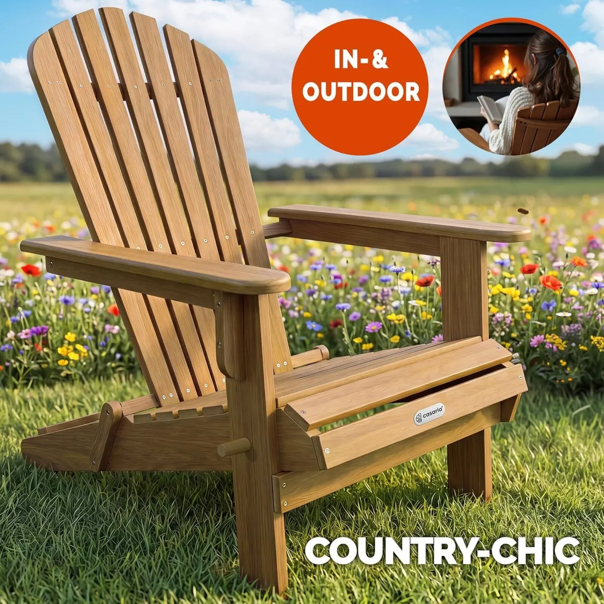 Folding Adirondack Chairs Solid Acacia Wood Garden - Image 2