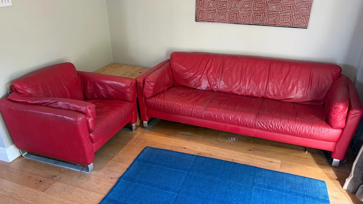 Italian Leather Sofa and Armchair - Image 2