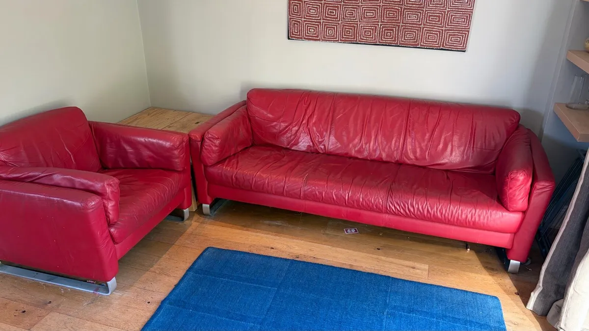 Italian Leather Sofa and Armchair - Image 3