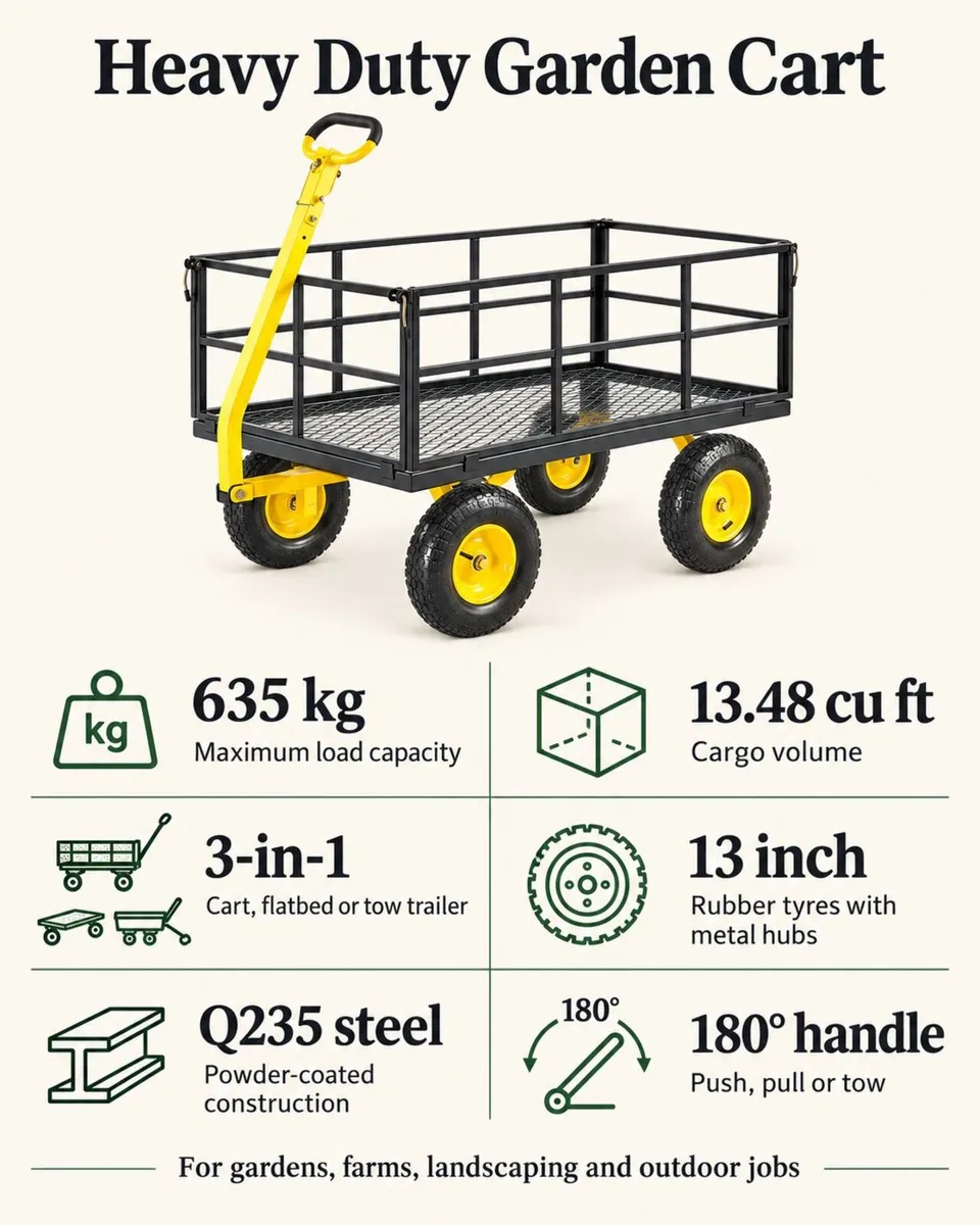 Heavy Duty Steel Garden Cart 635kg Capacity - Image 2