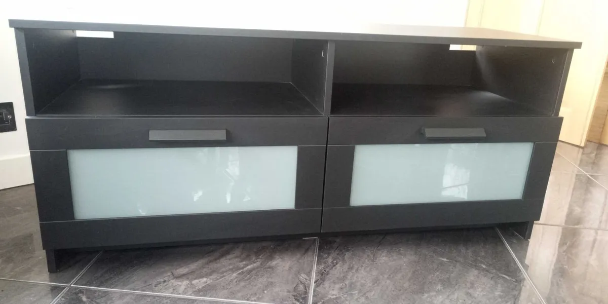 TV CABINET SIDEBOARD CUPBOARD black 4ft VGC - Image 1