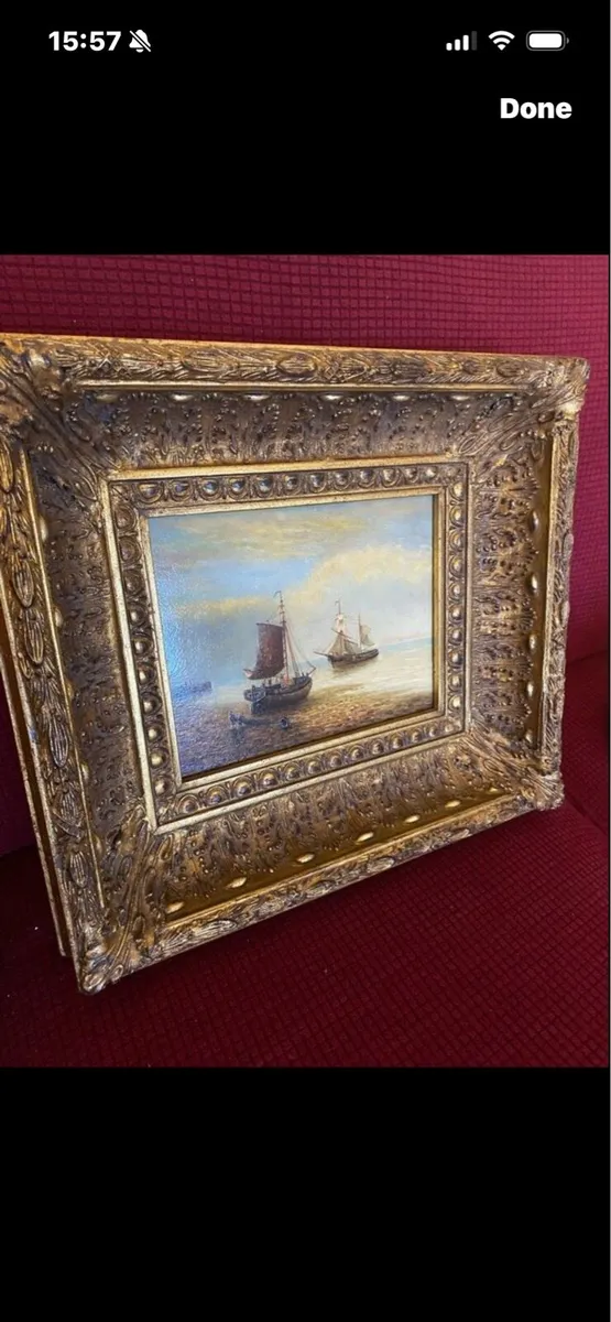 Vintage Oil in Board Maritime Painting - Image 1