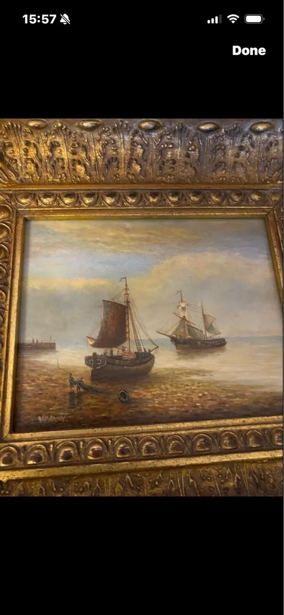 Vintage Oil in Board Maritime Painting - Image 2
