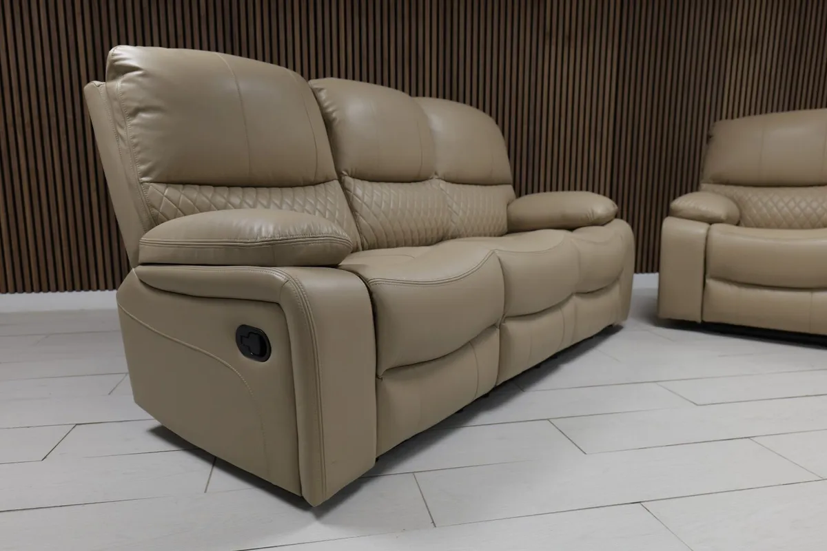 3+2 True Beige Rita Leather Recliner Sofa - Image 3
