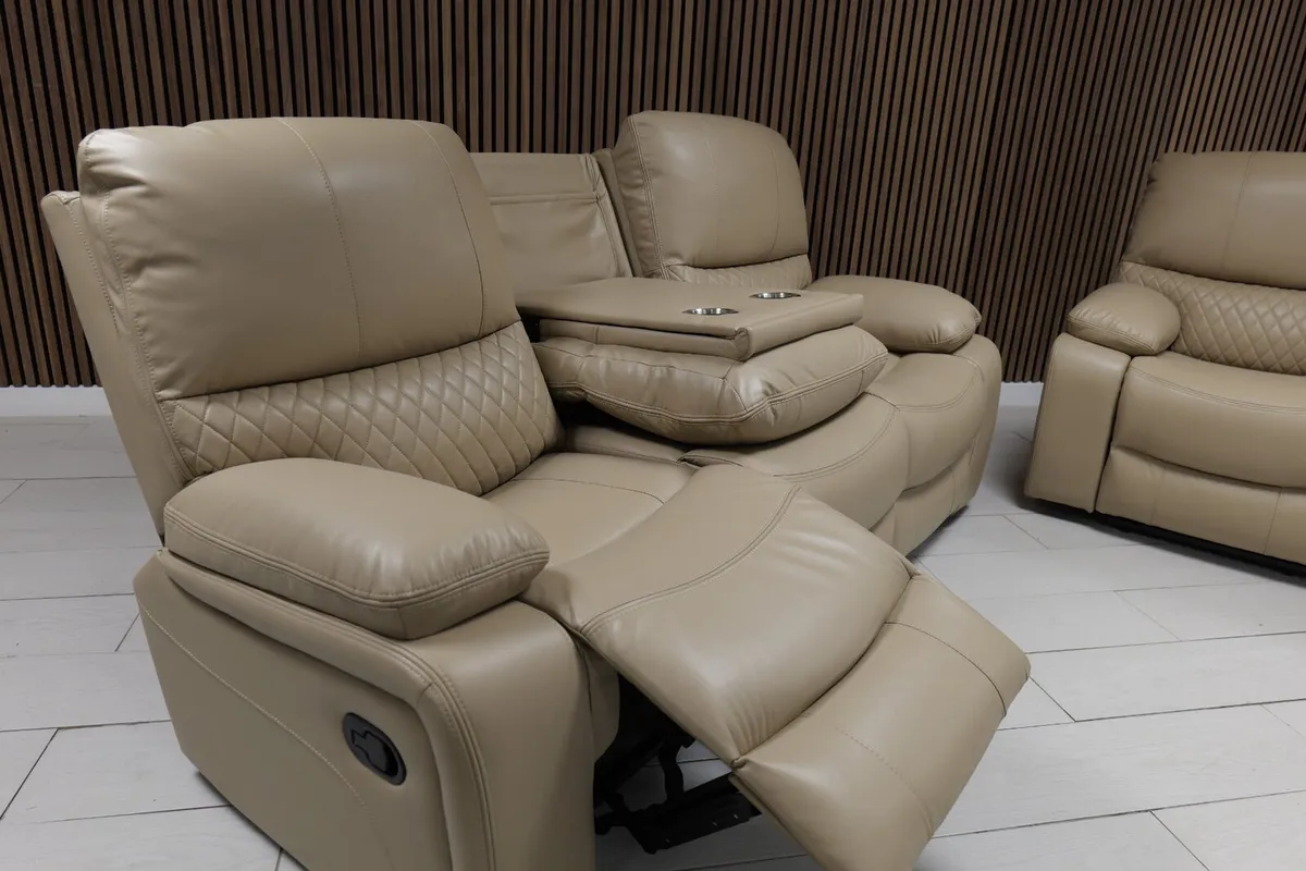 3+2 True Beige Rita Leather Recliner Sofa - Image 4