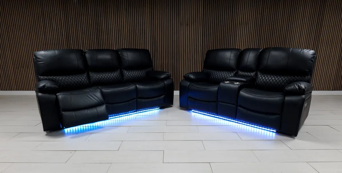 3+2 Black Rita Electric Leather Recliner Sofa Set - Image 4