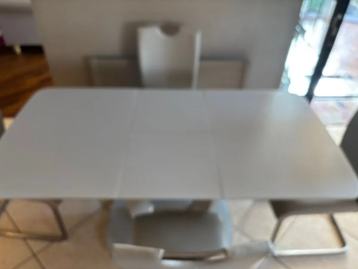 Modern White Extending Dining Table & 4 Faux Leather Chairs - Image 2