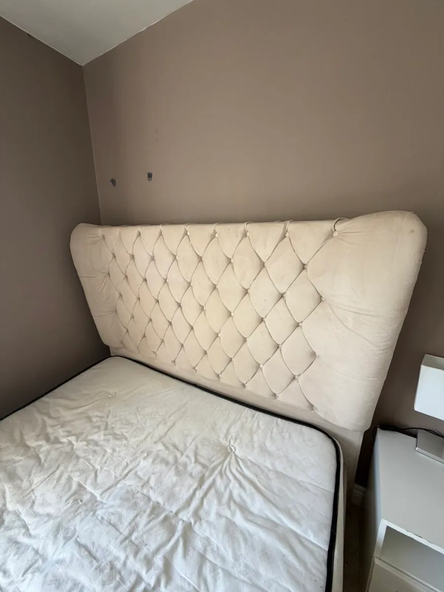 King Size Beige Bed Frame with Bed Stool - Image 2