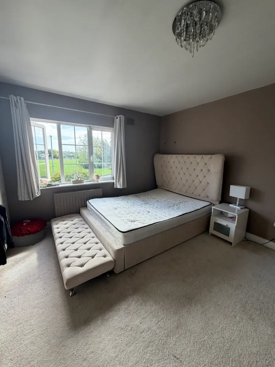 King Size Beige Bed Frame with Bed Stool - Image 3
