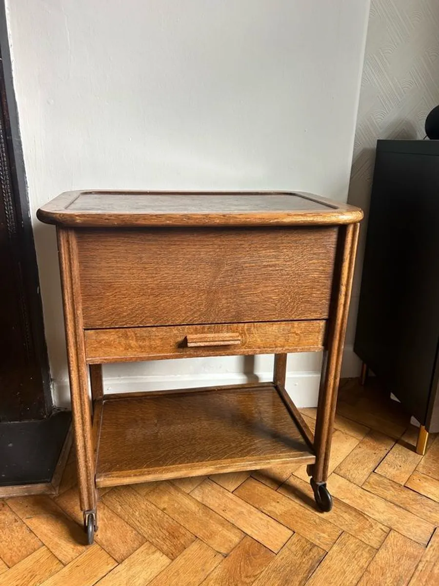 Oak side table / Sewing trolley. - Image 1