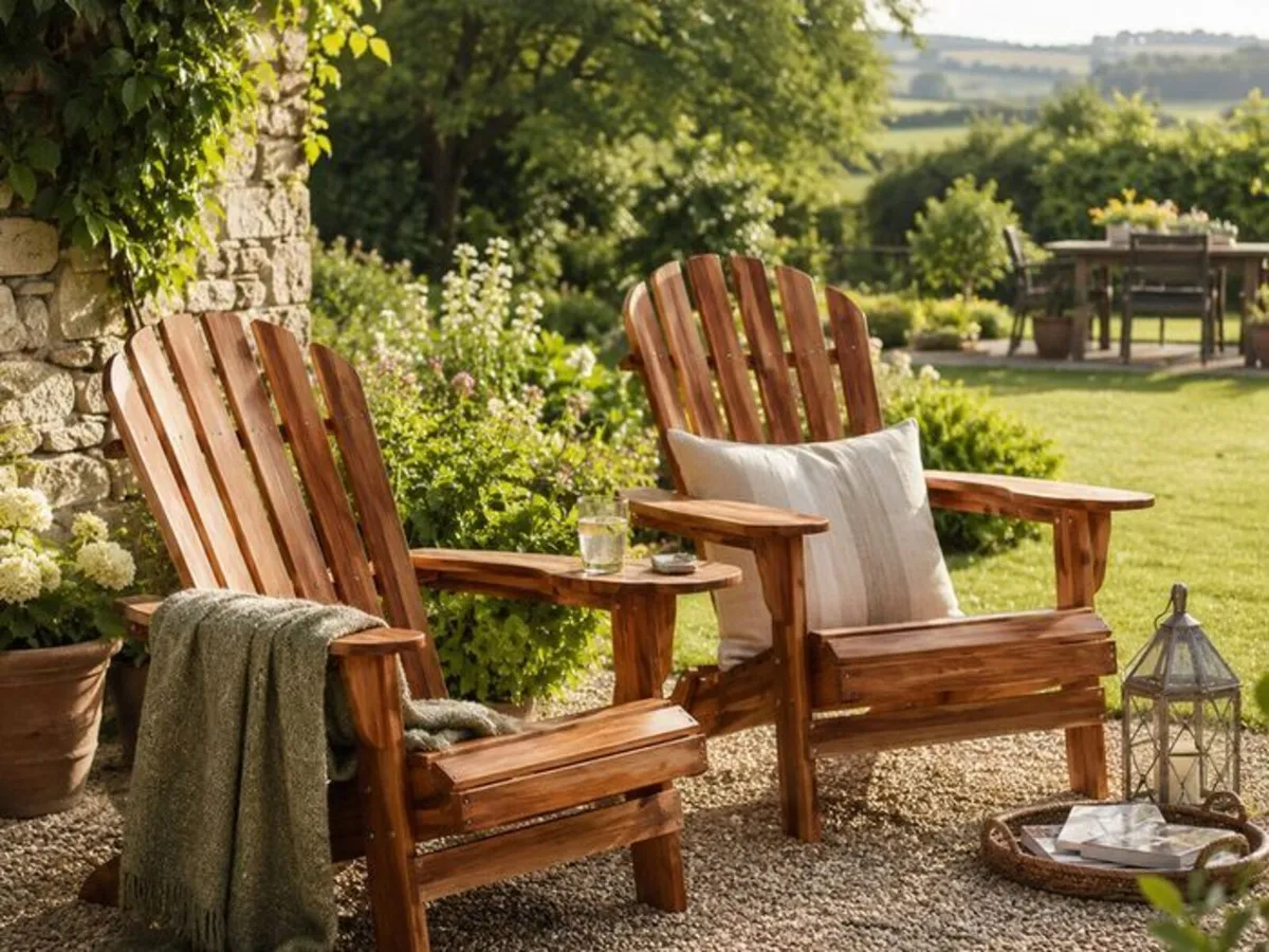 Set of 2 Folding Adirondack Chairs  Solid Acacia - Image 1