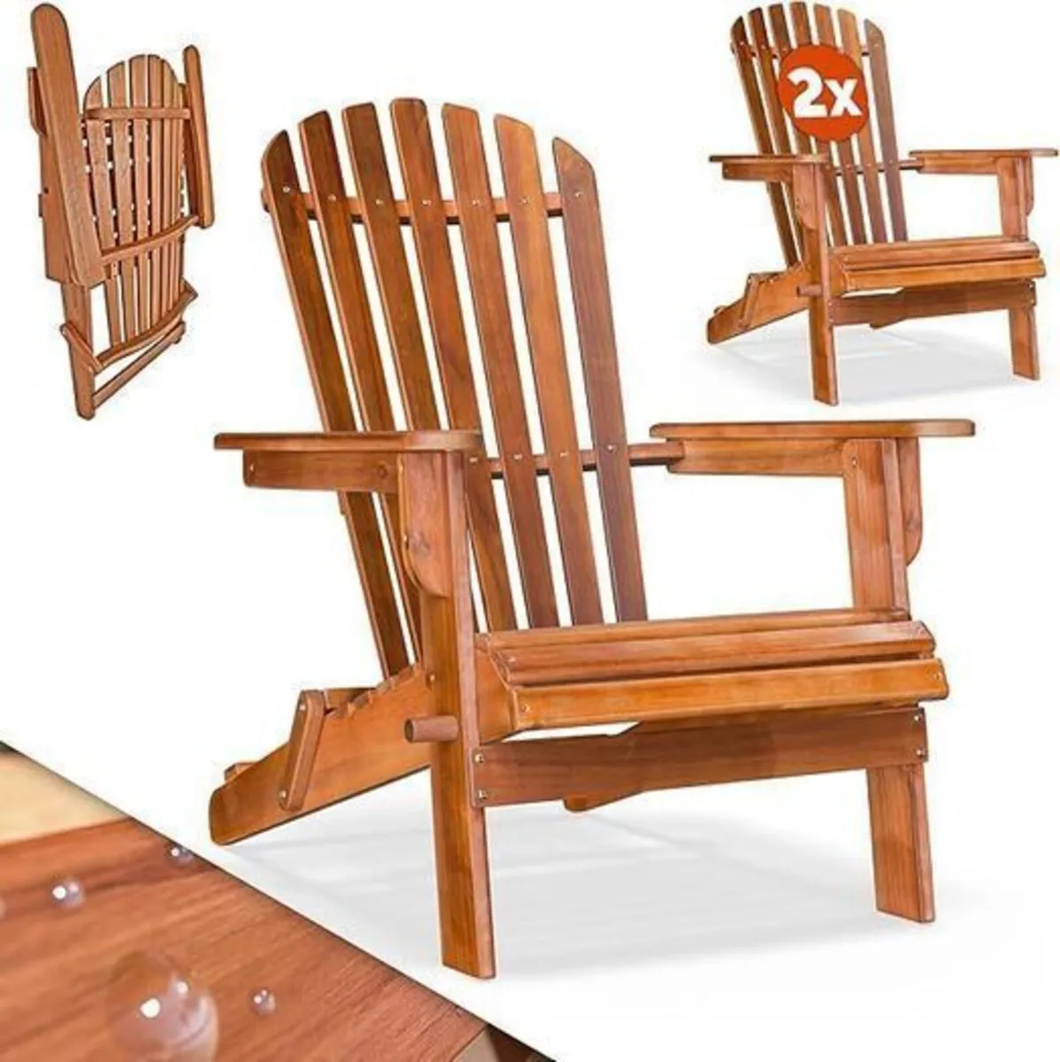 Set of 2 Folding Adirondack Chairs  Solid Acacia - Image 3