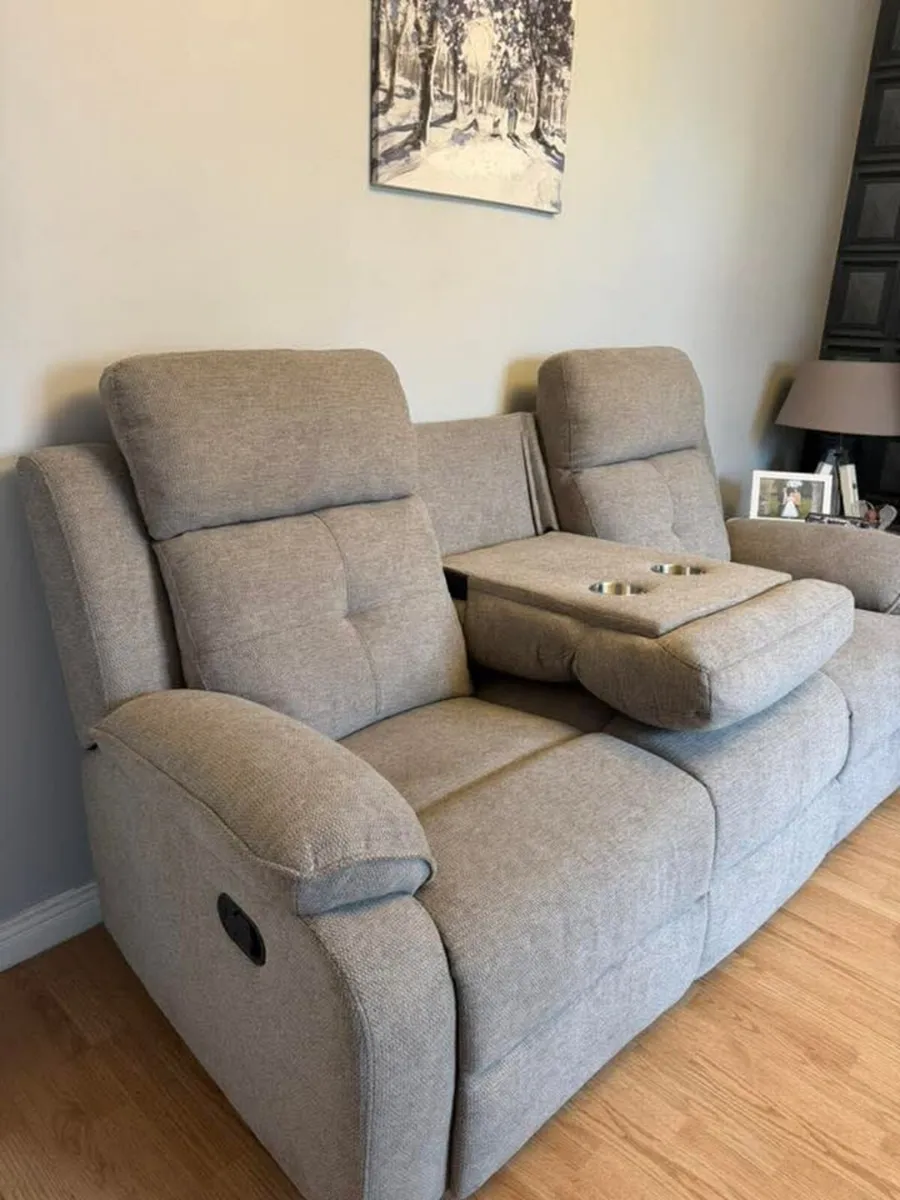Boston Grey & Cream Fabric Recliner Sofa Set - Image 4