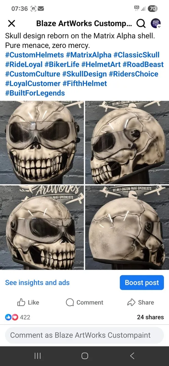 Custom painted motorcycle helmet - Image 2