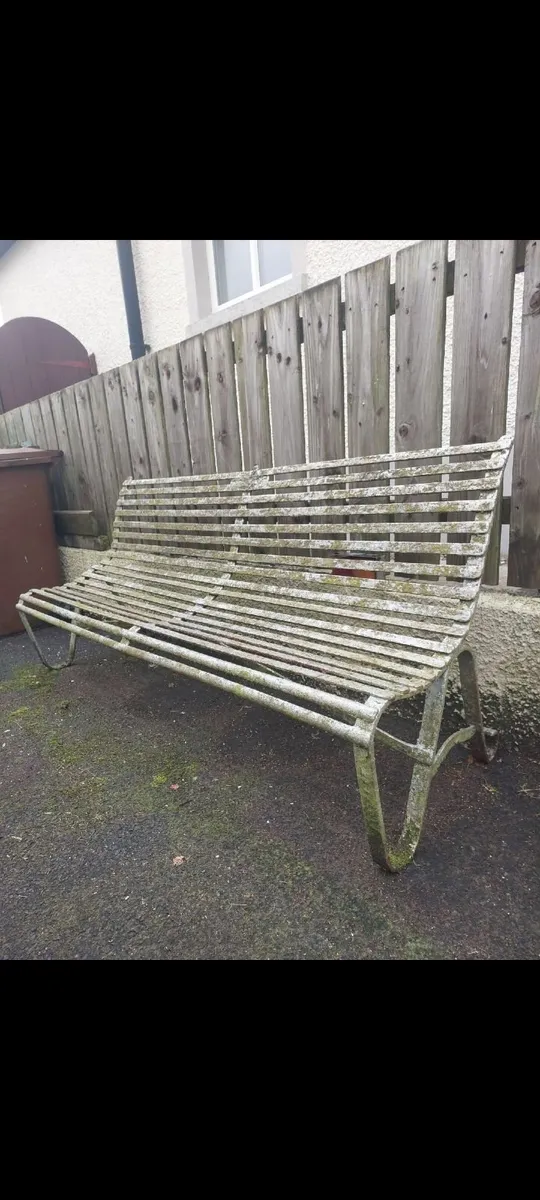 Antique Cast Iron "Strapwork" Garden Bench Seat - Image 3