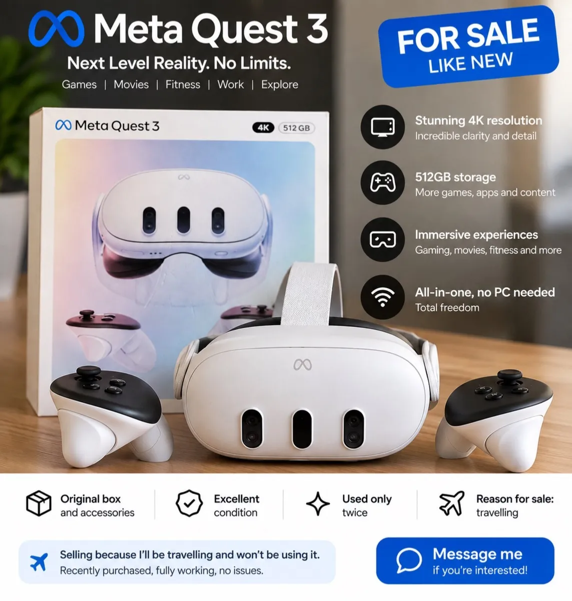 Meta Quest 3 512GB – Like New - Image 4