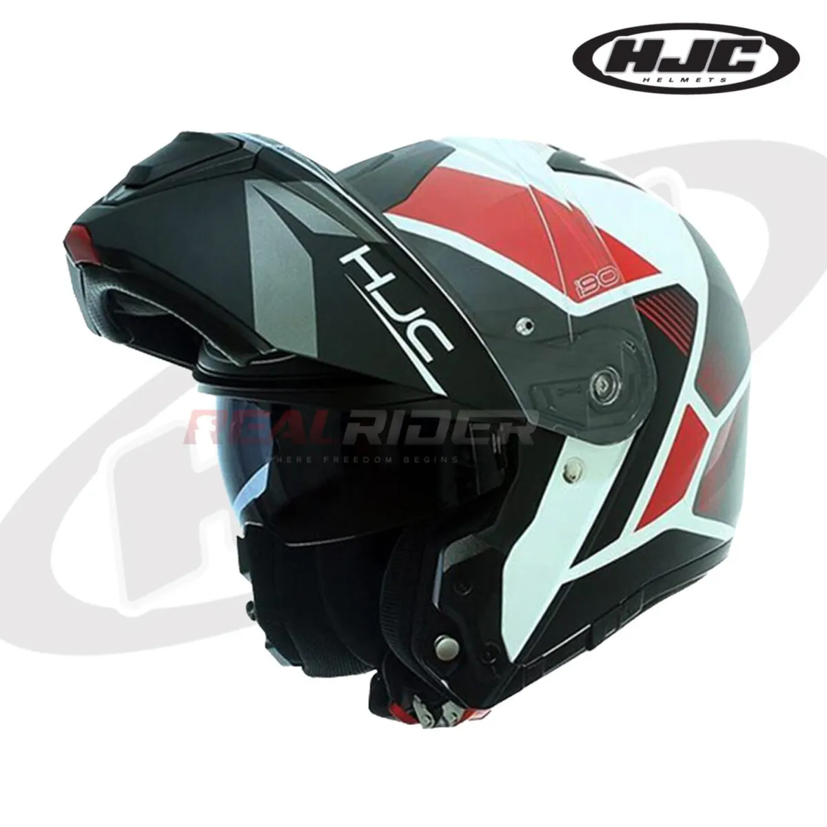 HJC I90 HOLLEN FLIP RED Motorcycle Helmet - Image 3
