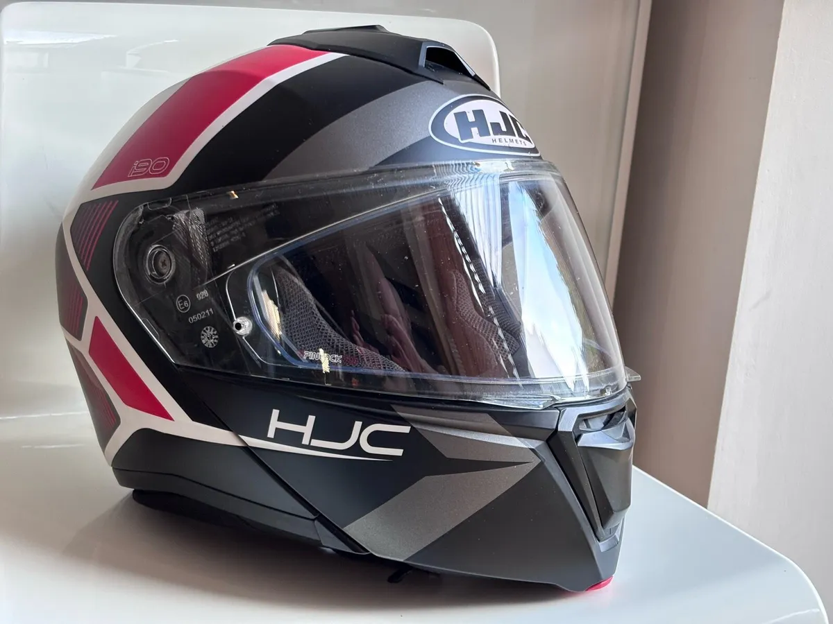 HJC I90 HOLLEN FLIP RED Motorcycle Helmet - Image 4
