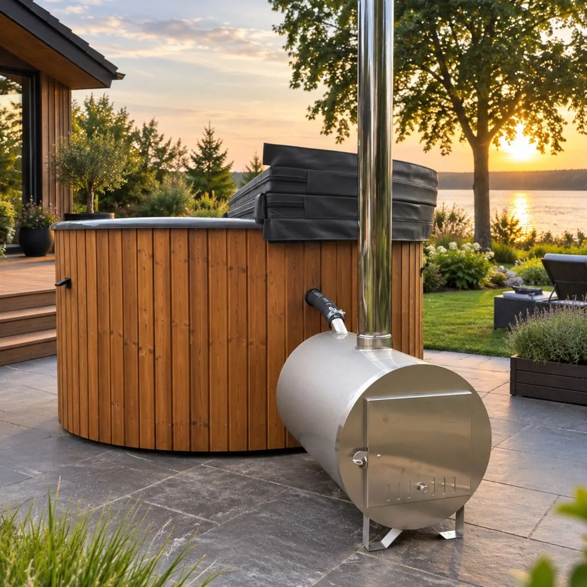 Classic Wood-Fired Hot Tub – Air Massage - Image 1