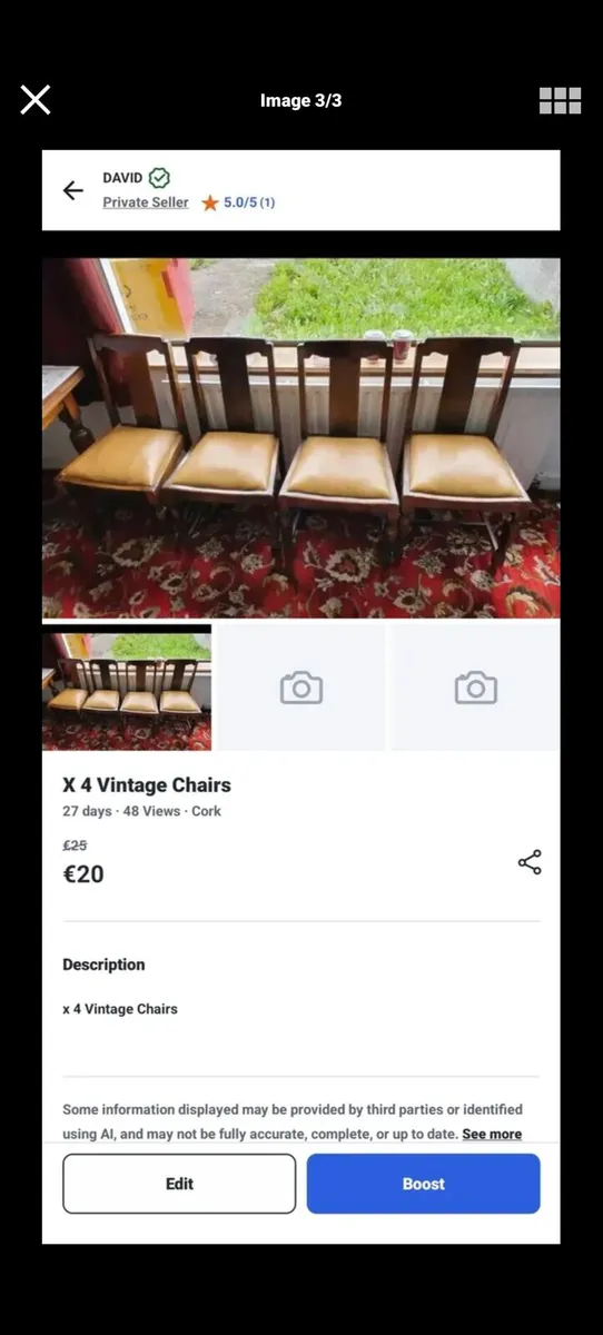 X 4 Vintage Chairs Irish Made - Image 2