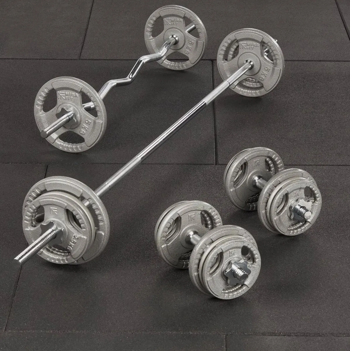 Mirafit Spinlock Dumbbell, Barbell and Plates Set - Image 3