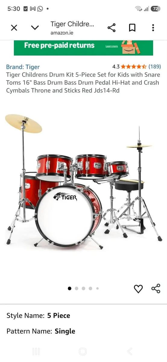 Tiger teenage drum kit - Image 4